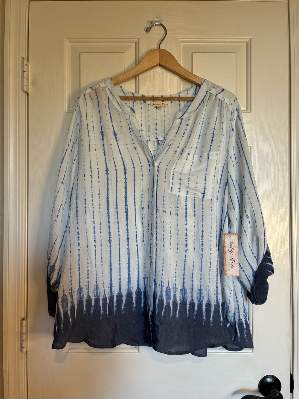 Women's Blue Ombre Tie-Dye Button Front Blouse